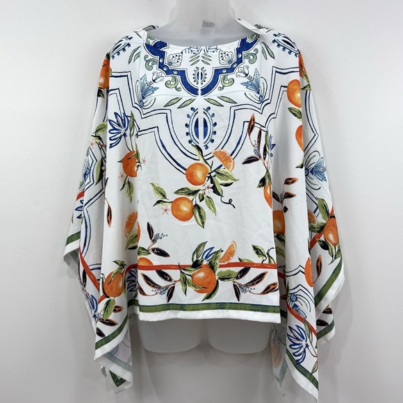 Chico's Tops - Chicos Island Oranges Poncho OS NWT Fruit AOP Mediterranean Resort Euro Summer